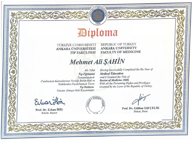 Op. Dr. Mehmet Ali Şahin — Tıp Fakültesi Diploması