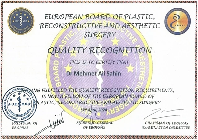 Op. Dr. Mehmet Ali Şahin — Avrupa Board Yeterlik Belgesi