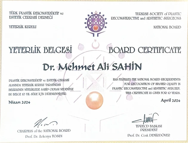 Op. Dr. Mehmet Ali Şahin — Türk Board Yeterlik Belgesi
